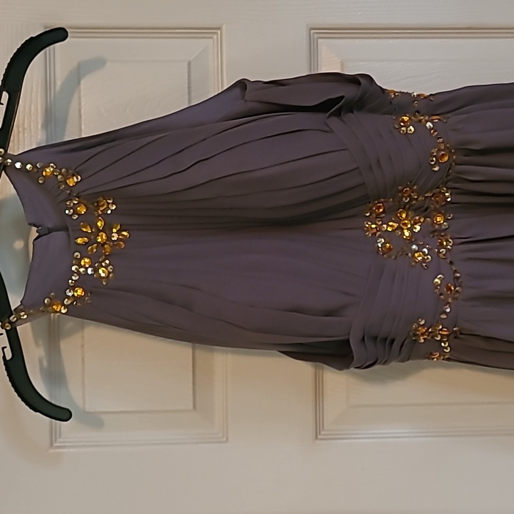 NWOT: Beautiful Lindo Noiva Formal Dress. Taupe with gold sequins. Size 16 - Picture 4 of 6